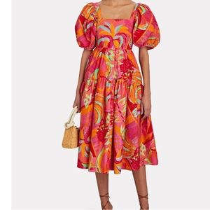 FARM RIO Fruit Brush Puff-Sleeve Midi Dress